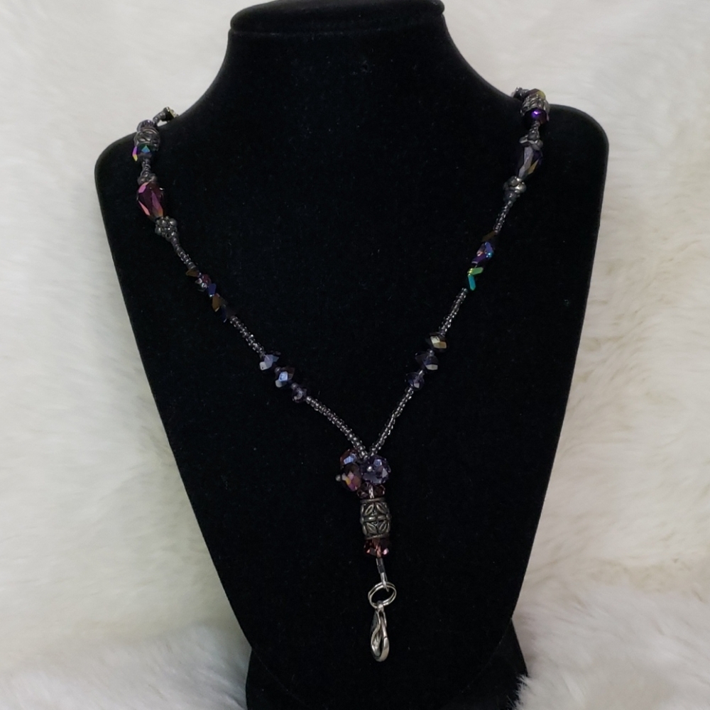 Purple beaded name tag holder